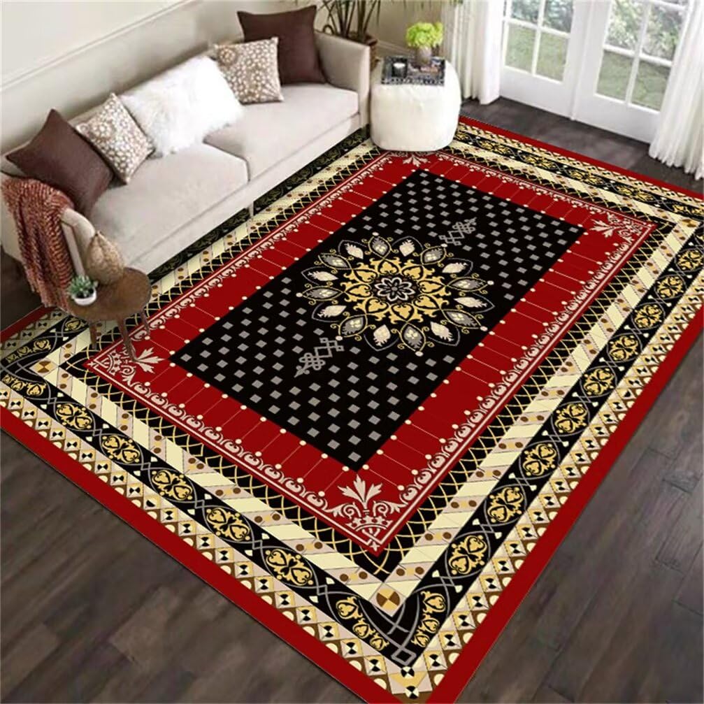 Tapis de salon facile à entretenir rouge et noir 100x160cm doux