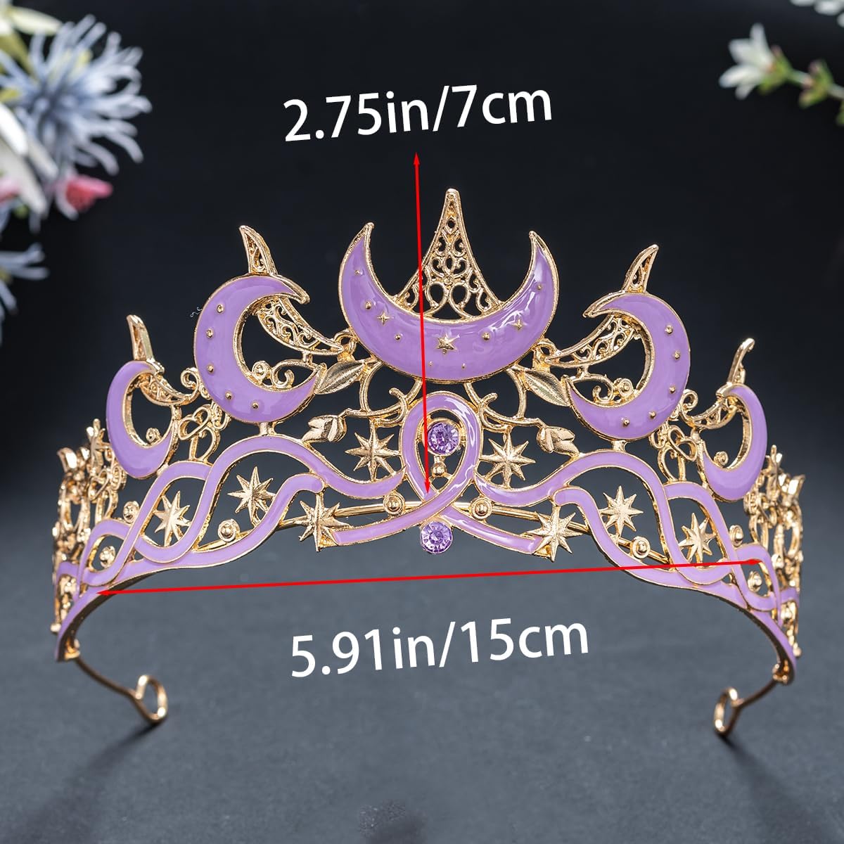 Celestial Queen Rhinestone Crown for Women, Gothic Moon and Star Tiara Headpiece, Royal Adult Cosplay & Bridal Wedding Hair Accessories
