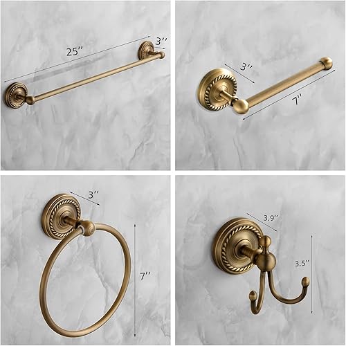 Miniatura 2 de Juego de 4 accesorios de baño de latón antiguo dorado  Toallero de latón de 24 pulgadas, accesorios de baño de latón antiguo  Juego de accesorios de
