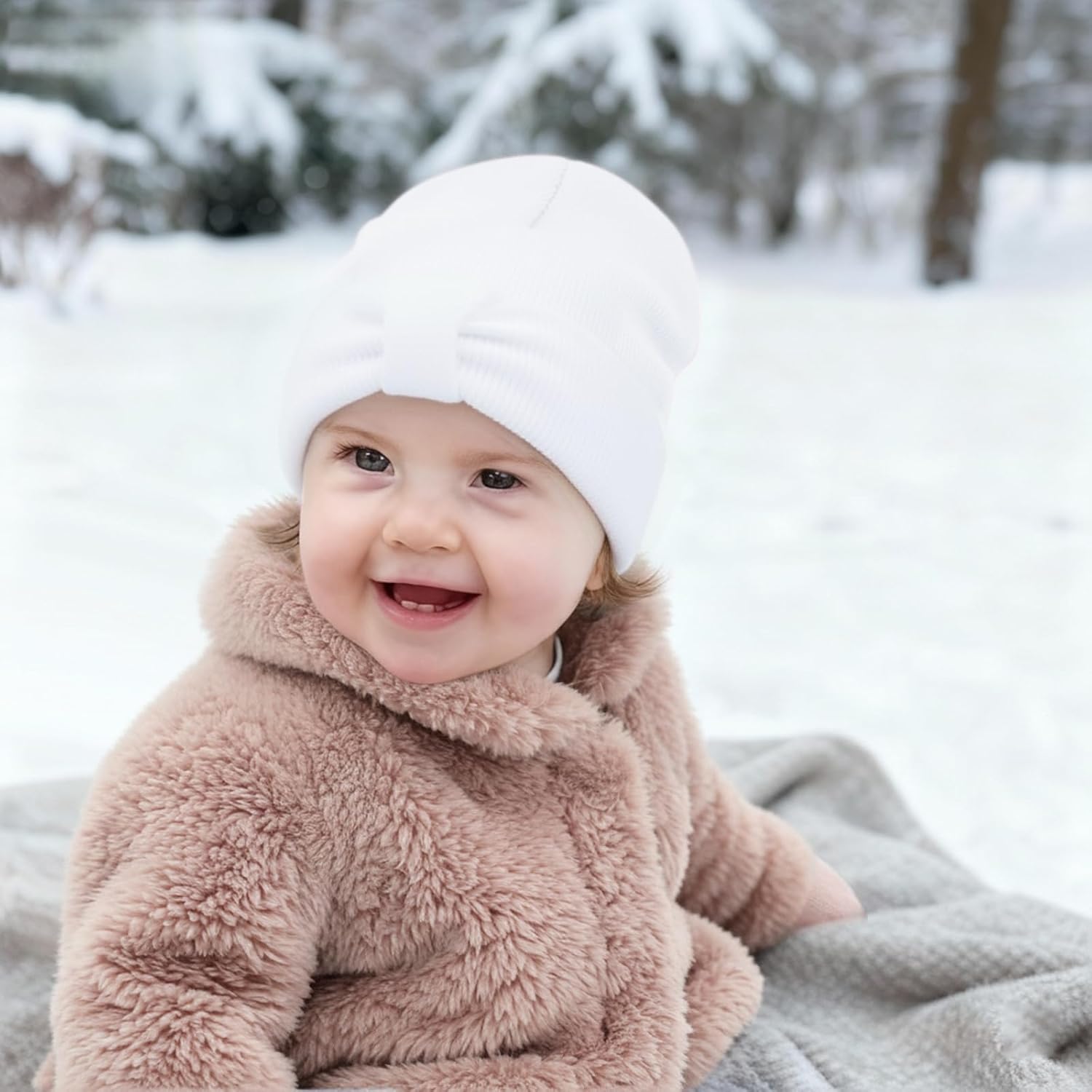 Baby Beanies Toddler Winter Hats with Bow Soft Warm Infant Knit Newborn Beanies Hat for Baby Boys Girls 0-36 Months - Image 7