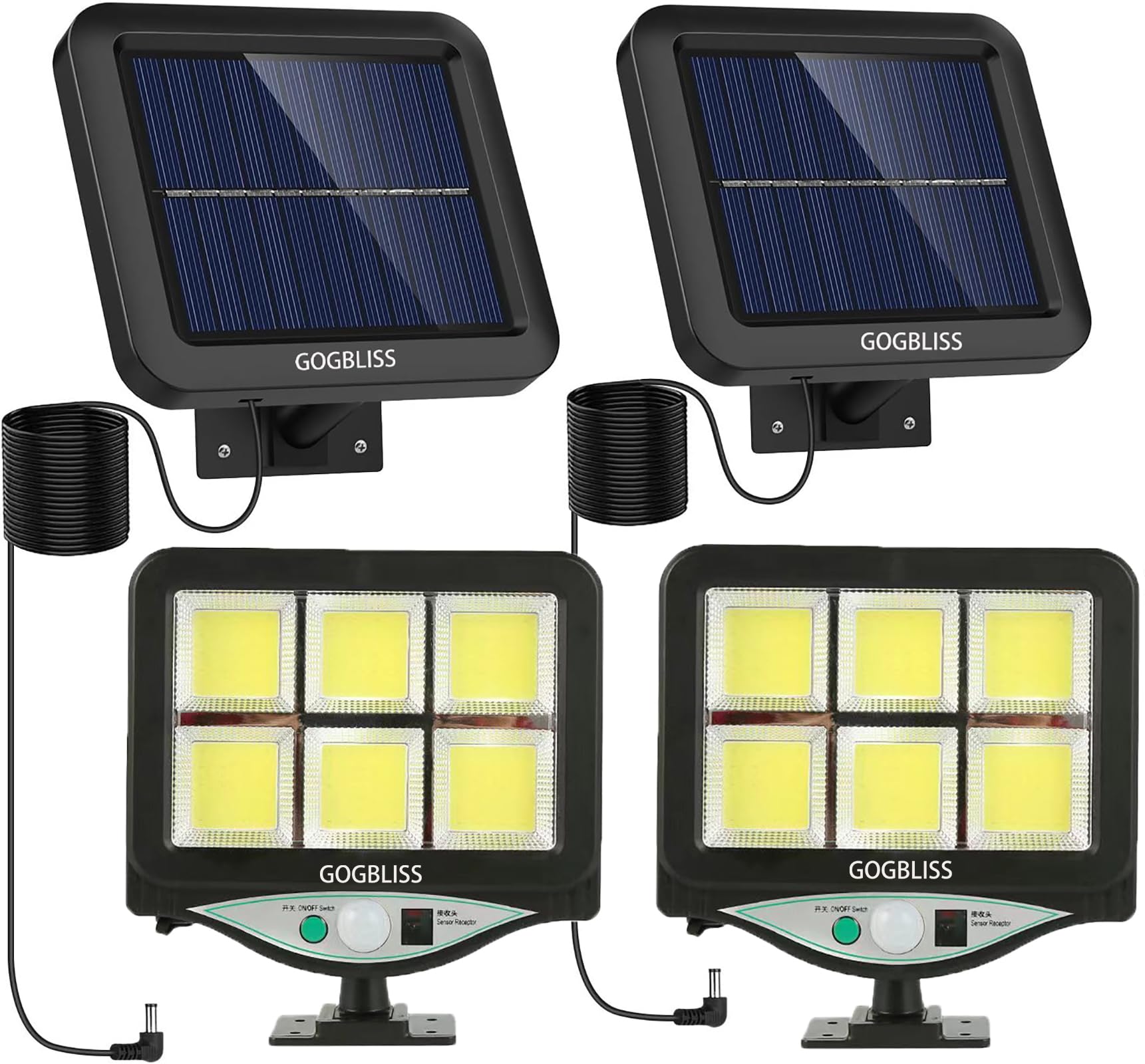 Solar Outdoor Light, 120 COB Motion Sensor Light with Remote Control, IP65 Waterproof 6 Grid LED Lights with 3 Modes and 16.4Ft Cable for Yard, Garden, Swimming Pool, Pathway, (2 Pack)