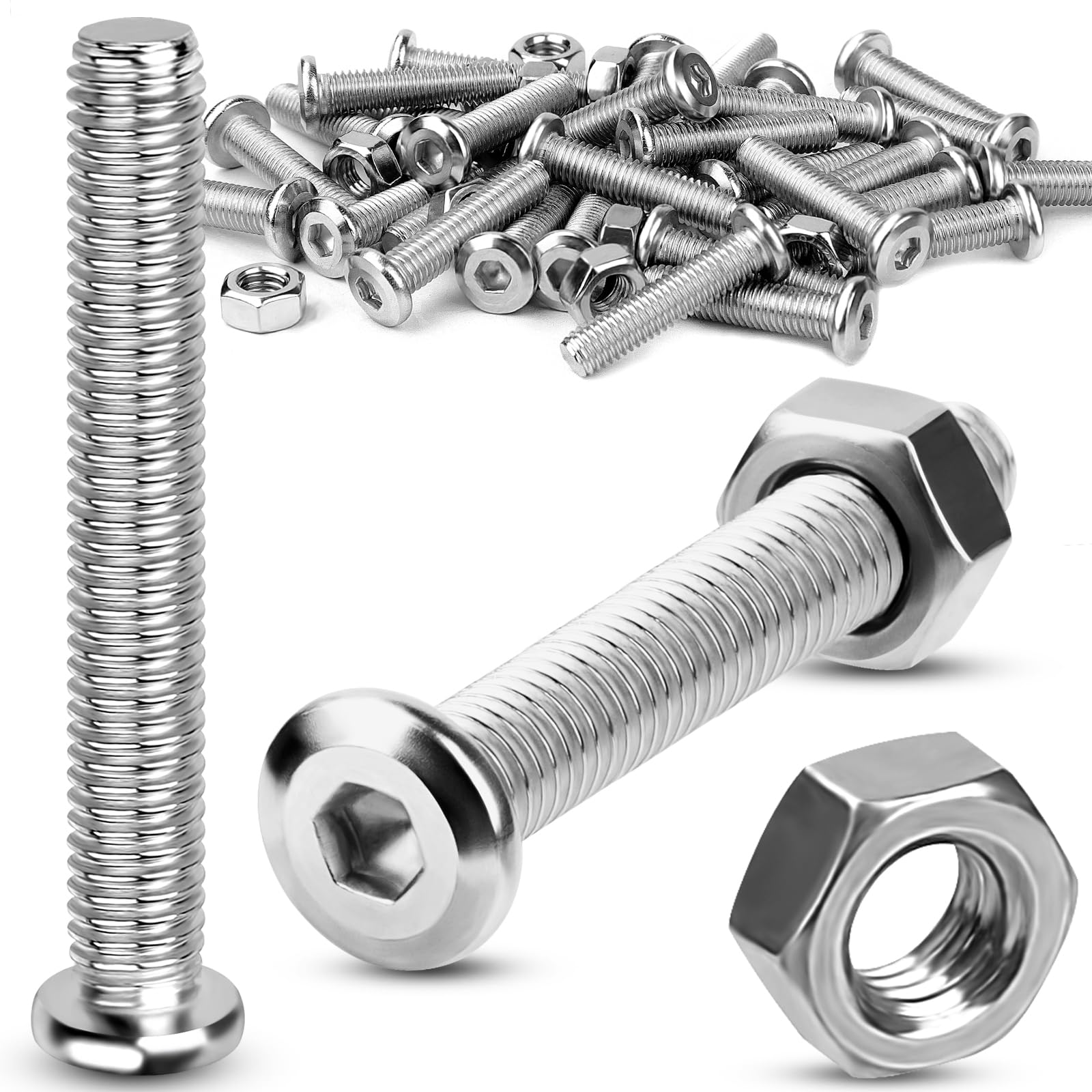 TXXATX Screws M5 x 60 mm with Nuts Set 25 Sets Stainless Steel Screws Full Thread Flat Head Screws Hex Screws M5 Thread Screws Allen Screw for Furniture Repair Wood Workbench DIY