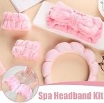 Skincare Headband Bandeau de tête pour femmes Bandeau mignon pour le lavage du visage Soft Elastic Skin Care Bandeau et bandeau de poignet Rose