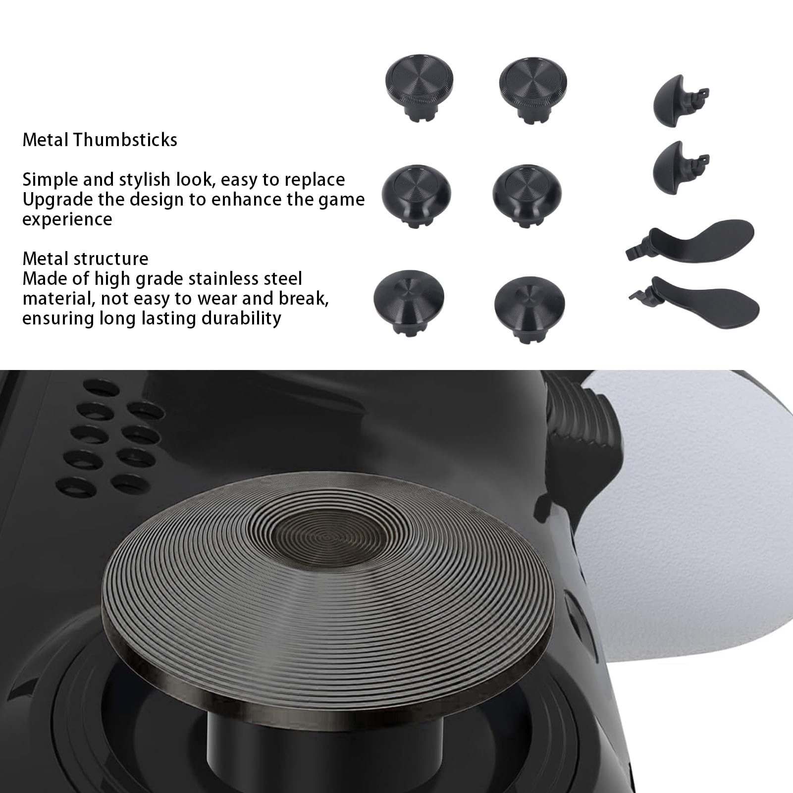 Metall Thumbsticks für PS 5 Edge Controller, 6 Stück Metall Joystick Kappen+4 Stück Metall Paddles auf Rückseite, Analogstick Joystick Kappen mit Paddles für PS 5 Edge Controller