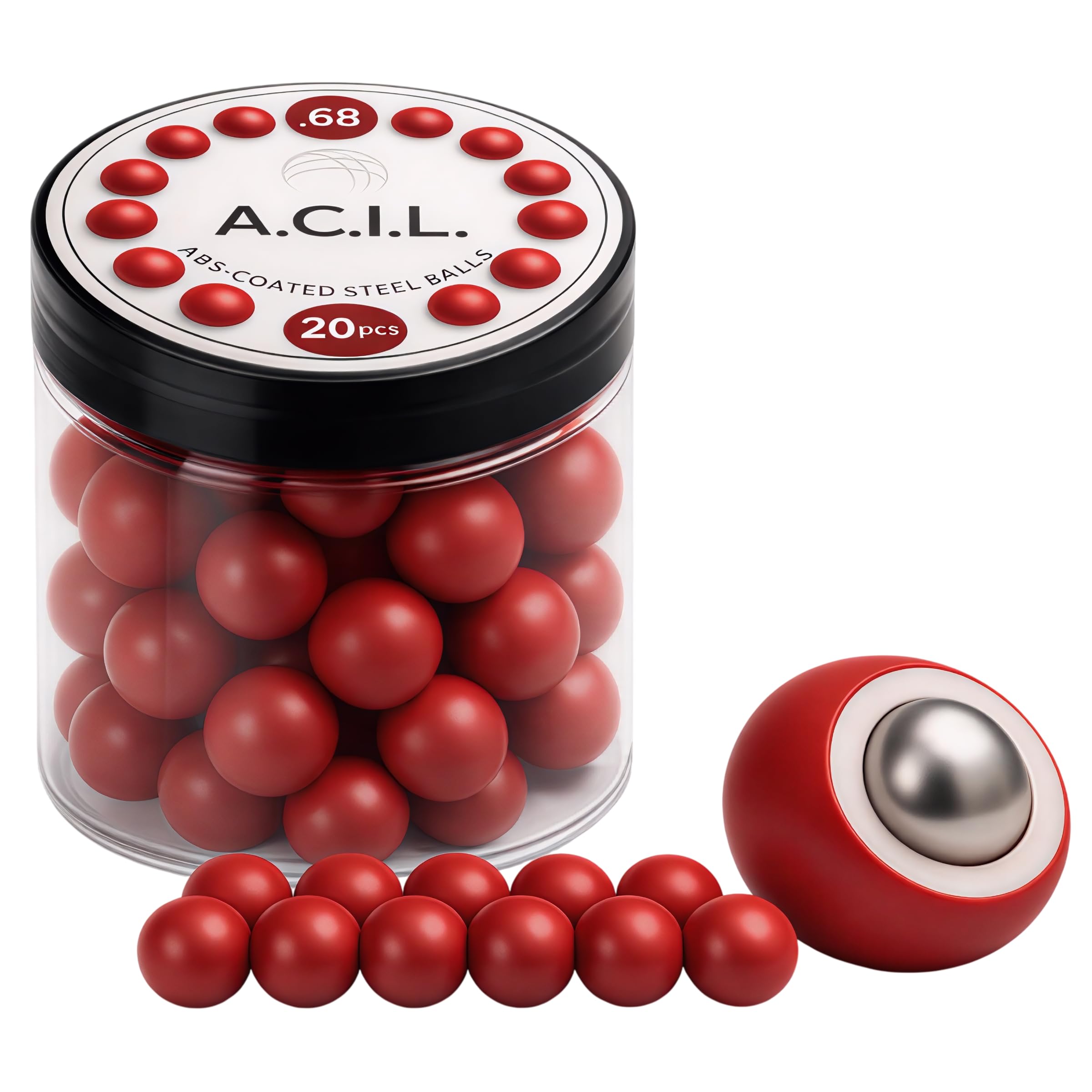 ABS-Coated Steel Balls .68 Cal – 10 grams Solid Precision Rounds for Paintball, RAM & Home Defense – Durable Reusable Hard Nylon Shell Projectiles – 20 Pieces