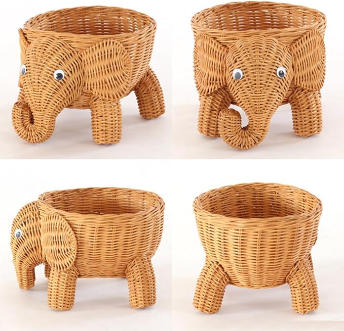 Amazon Co Jp サンフラワーラタン アニマルバスケット象 ブラウン Mサイズ 小物入れ Gk601mpt