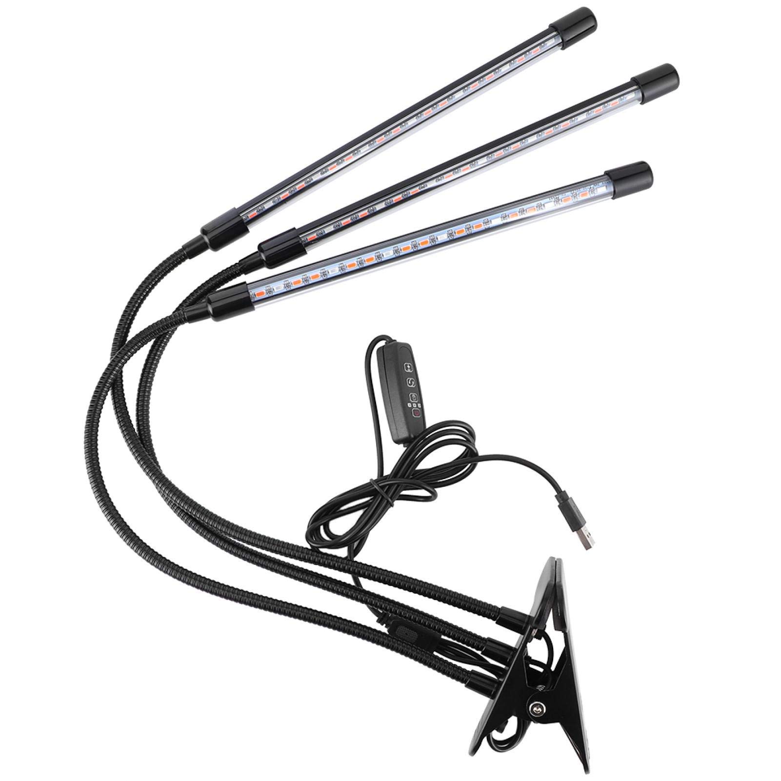 Lámpara de Planta de Cuello de Cisne, 30W USB 3 Tubos LED Flexible Lámpara de Cultivo de Planta de Espectro Completo con Clip para Plantas de Interior