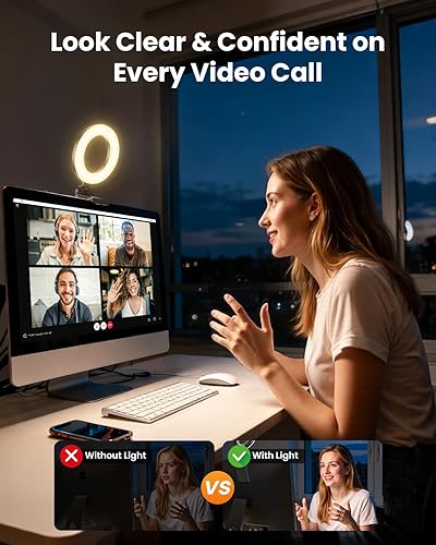 Miniatura 3 de Evershop Anillo de luz para computadora portátil con clip, iluminación de videoconferencia de computadora pequeña con soporte para teléfono/cámara