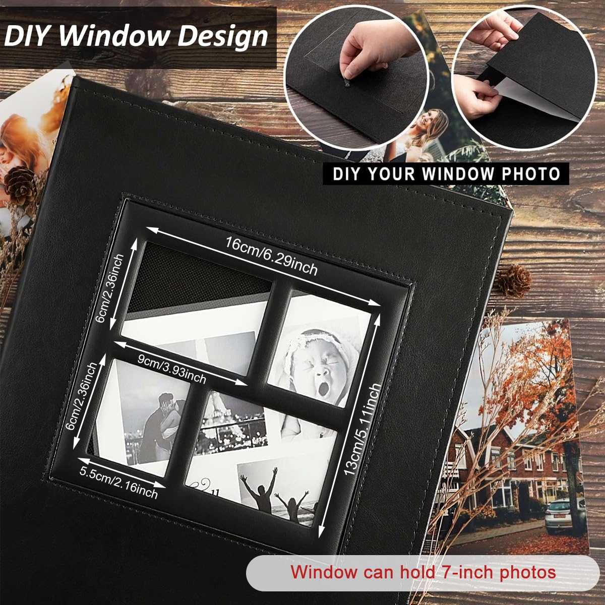 HASTHIP® Photo Album Book 4x6 500-Image Capacity PU Leather 4 Clear Windows 1
