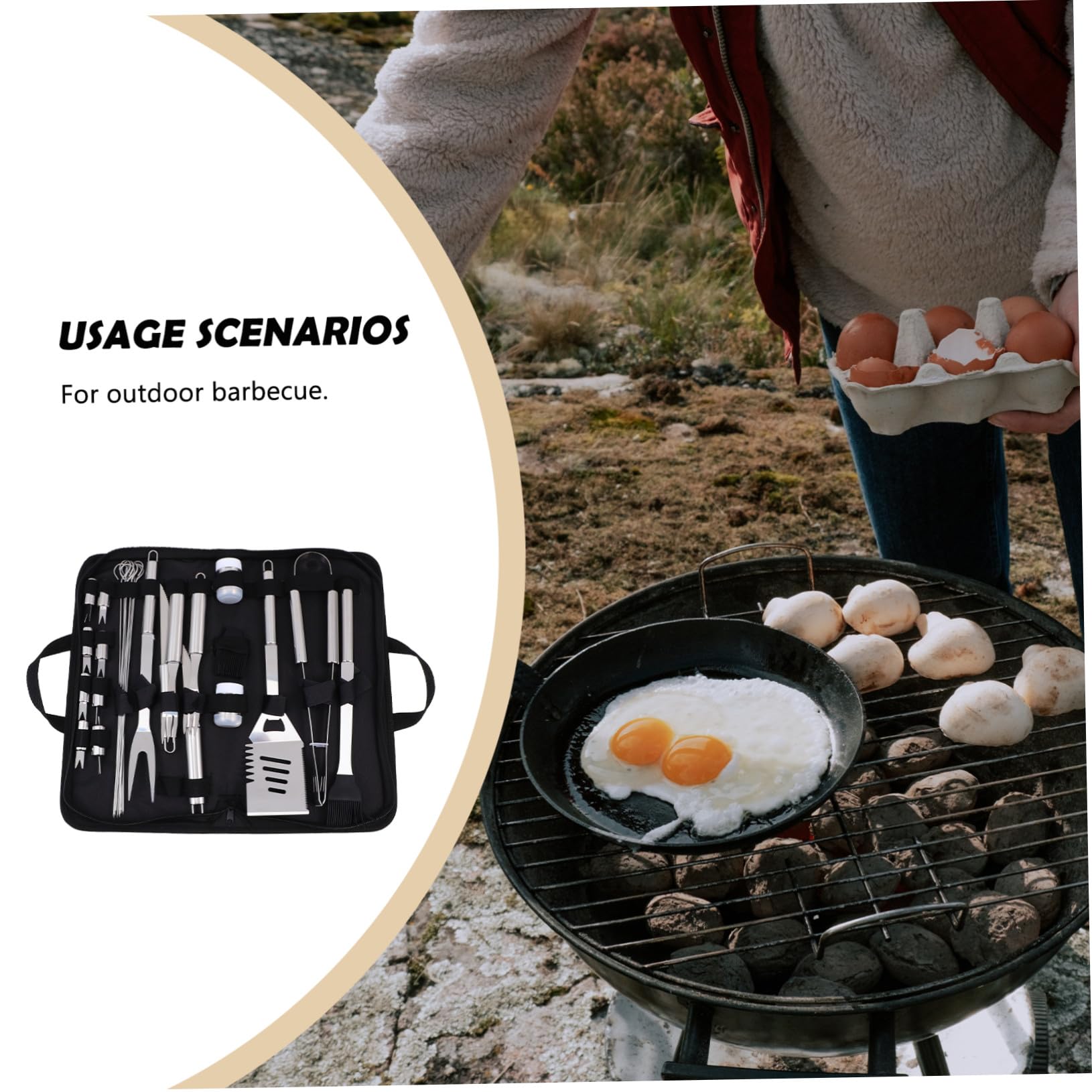NOLITOY Utensili Bbq in Acciaio Inossidabile Nero Kit Completo per Barbecue Outdoor con Pinze Forchetta Spazzola e Paletta Accessori Grigliata Resistenti e Portatili