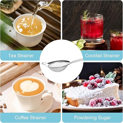 Miniatura 8 de 15 coladores pequeños de acero inoxidable, pequeño colador de té de malla fina, mini tamiz de acero inoxidable con asa, coladores de metal de cocina