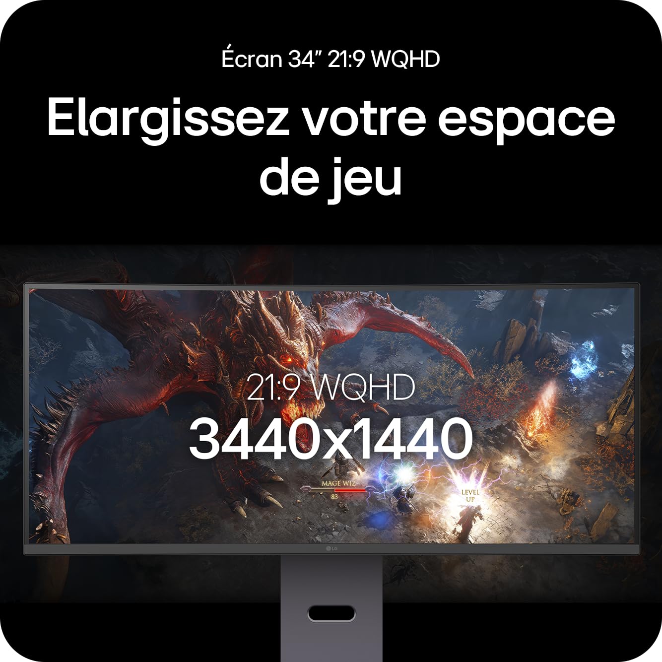 LG Ultragear™ 34G600A-B.AEU Ecran PC Gaming 34" - Dalle VA résolution WQHD (3440 x 1440), 5ms GtG 160Hz, HDR 10, sRGB 99% (CIE1931), FreeSync Premium