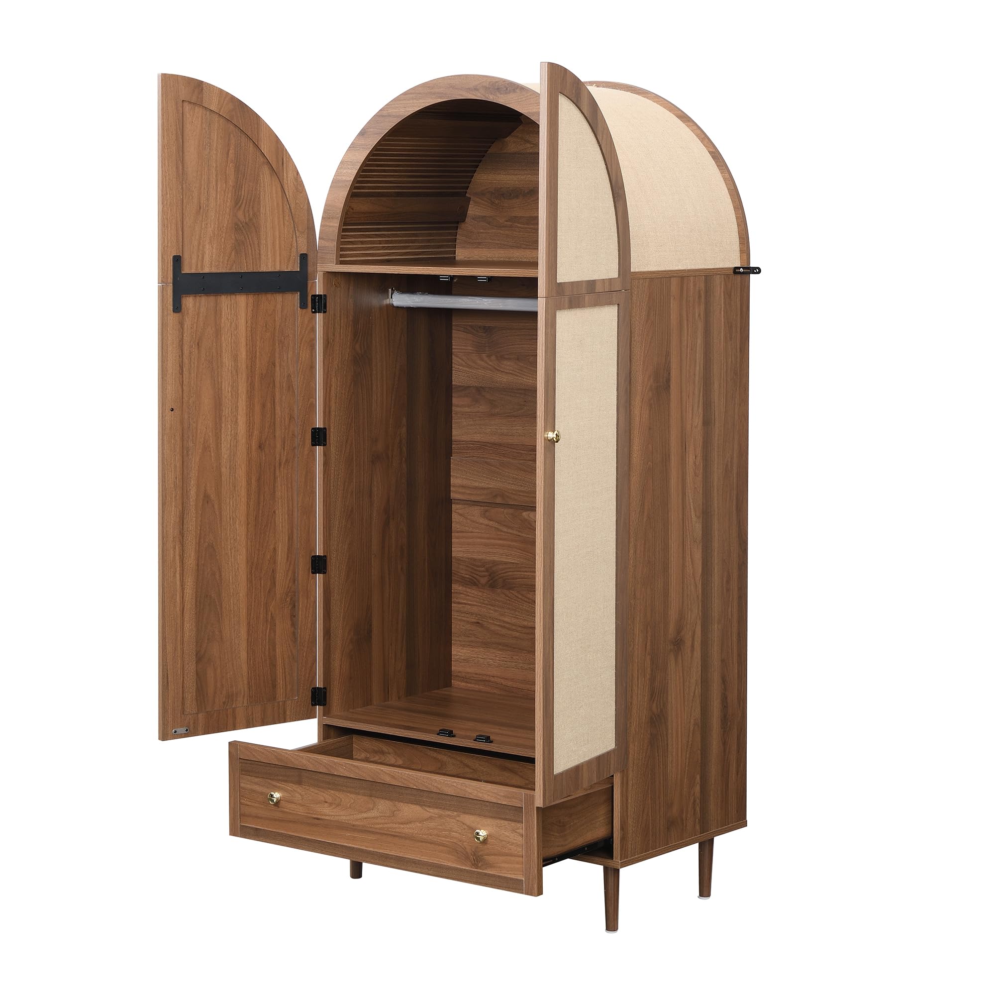 Armario Infantil con Puertas de Tela y cajón, Aspecto de Nogal, Patas Resistentes, Espacio de Almacenamiento práctico para Ropa y Accesorios, Compartimentos