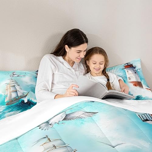 Miniatura 2 de Castle Fairy Juego de edredón náutico tamaño individual, juego de ropa de cama de 2 piezas para niños, adolescentes, niños, niñas, decoración de