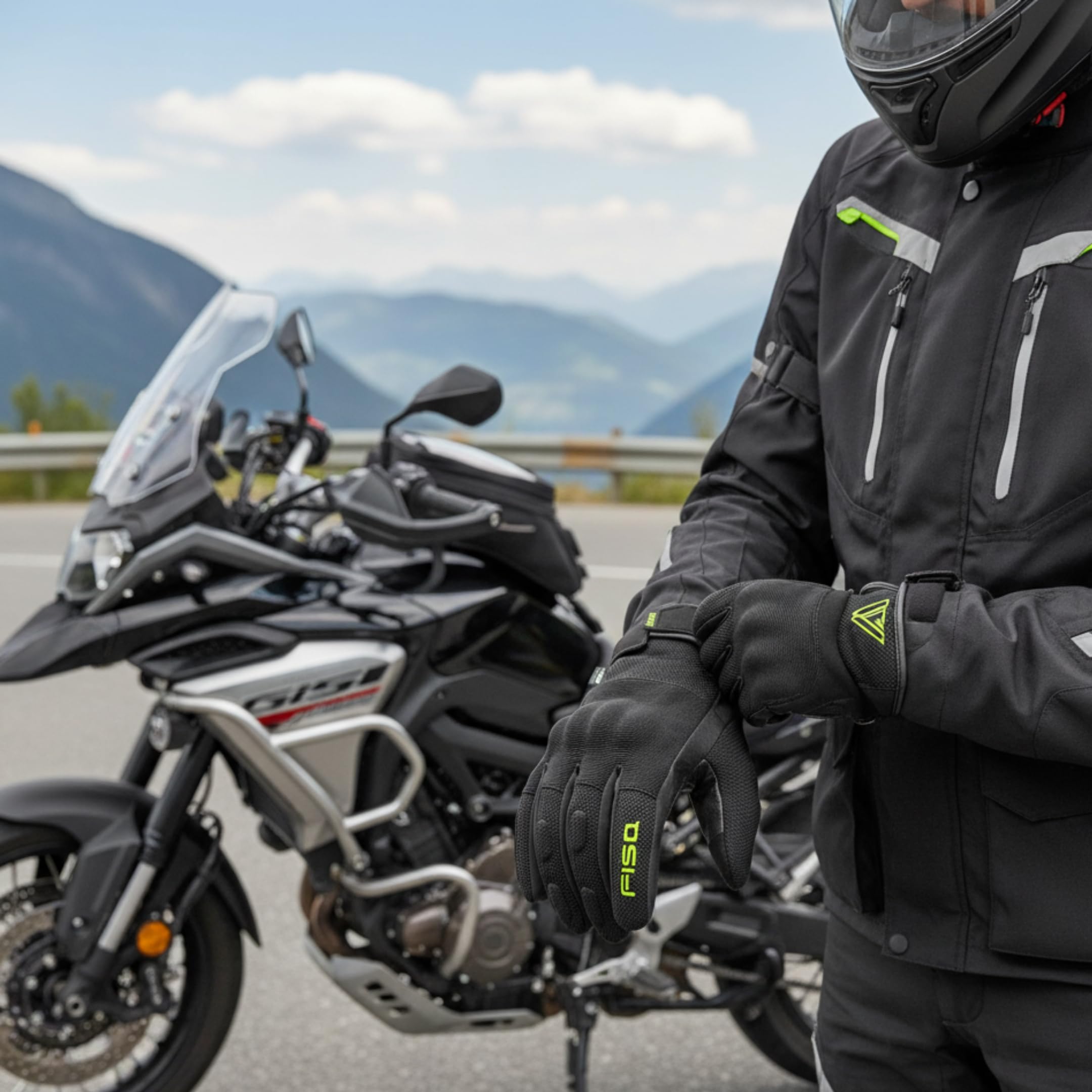 Guantes Moto Invierno Hombre con Palma de Cabra Analina 100%, Repelente al Agua, Waterproof, Protección Gel Antivibración y Compatibles con Pantallas Táctiles