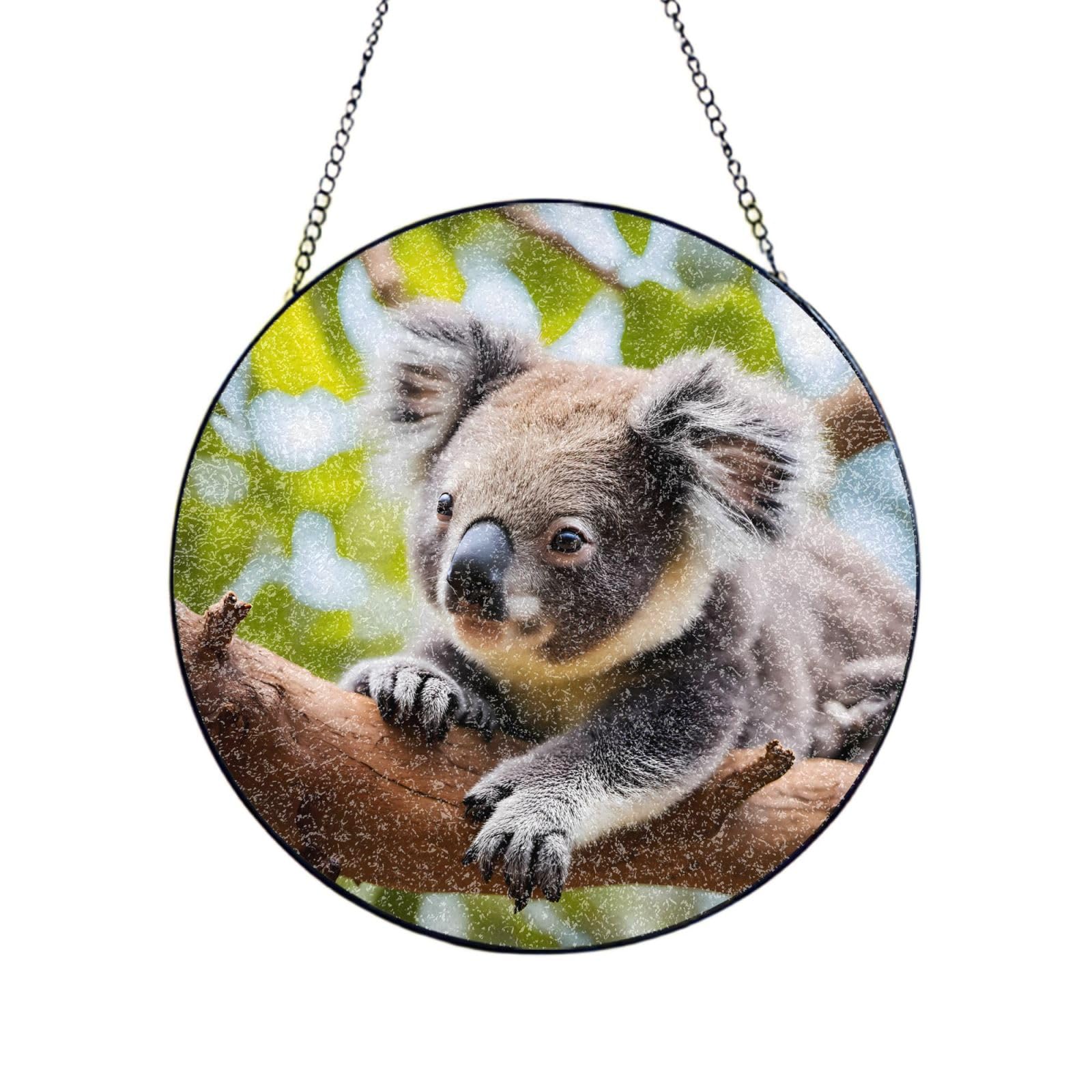A little koala Stained Glass Sun Catcher for Window Garden Hanging Suncatchers Balcony Decor Gift 8in（20cm）