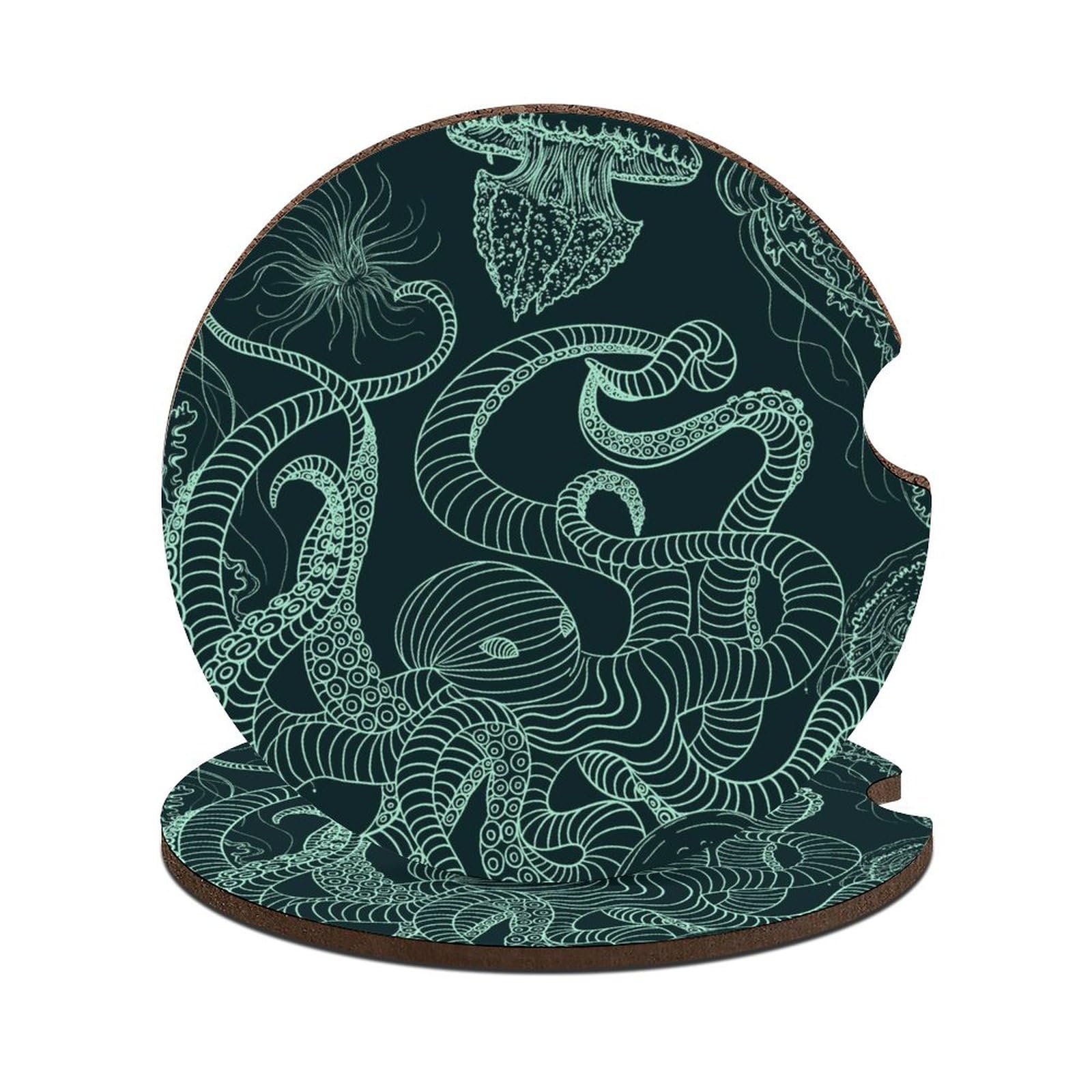 Car Coasters 2 Pack,Octopus Tentacles Pattern Absorbent Ceramic Cup Holders Drinks Coaster Set for Women Men Cup Mat 2.6"