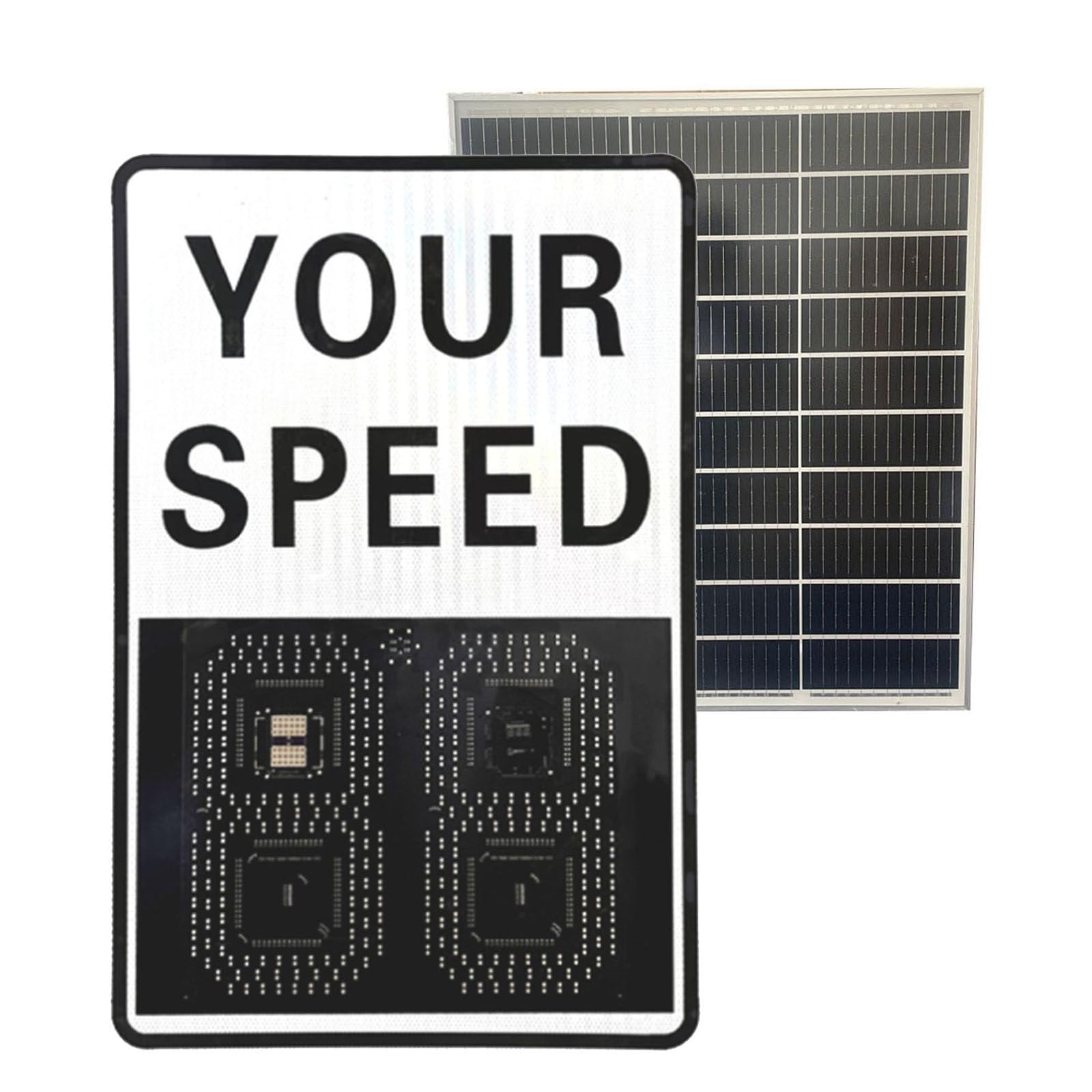 LjyAeono Solar Powered Radar Speed Limit Sign, LED Radar Feedback Sign Traffic Feedback Warning Board Solar Speed Radar Display for Traffic White