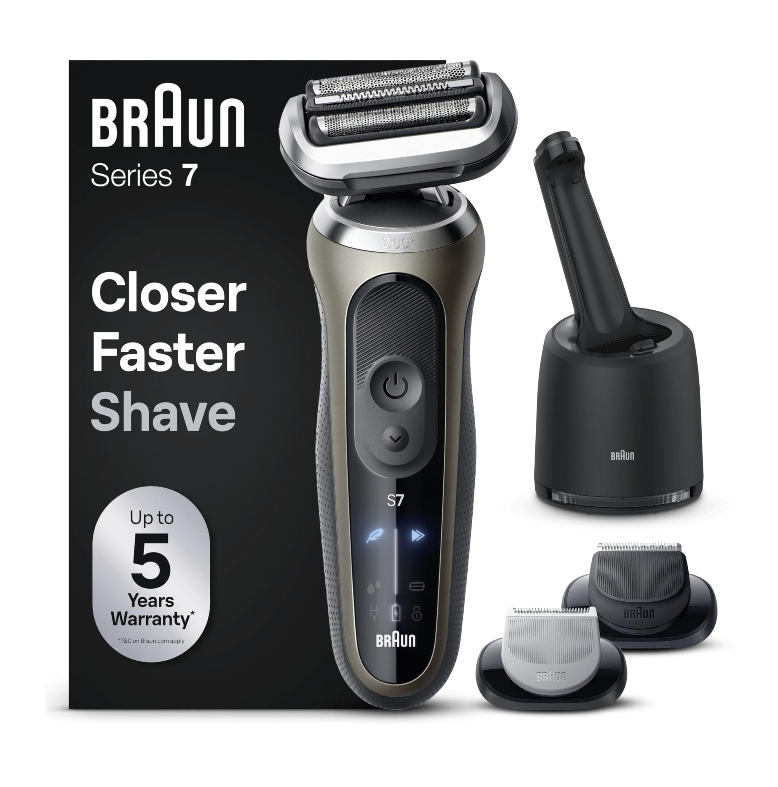 Braun Series 7 72-C7650cc Afeitadora Eléctrica, Con Centro De Limpieza SmartCare, Accesorios EasyClick, Dorada