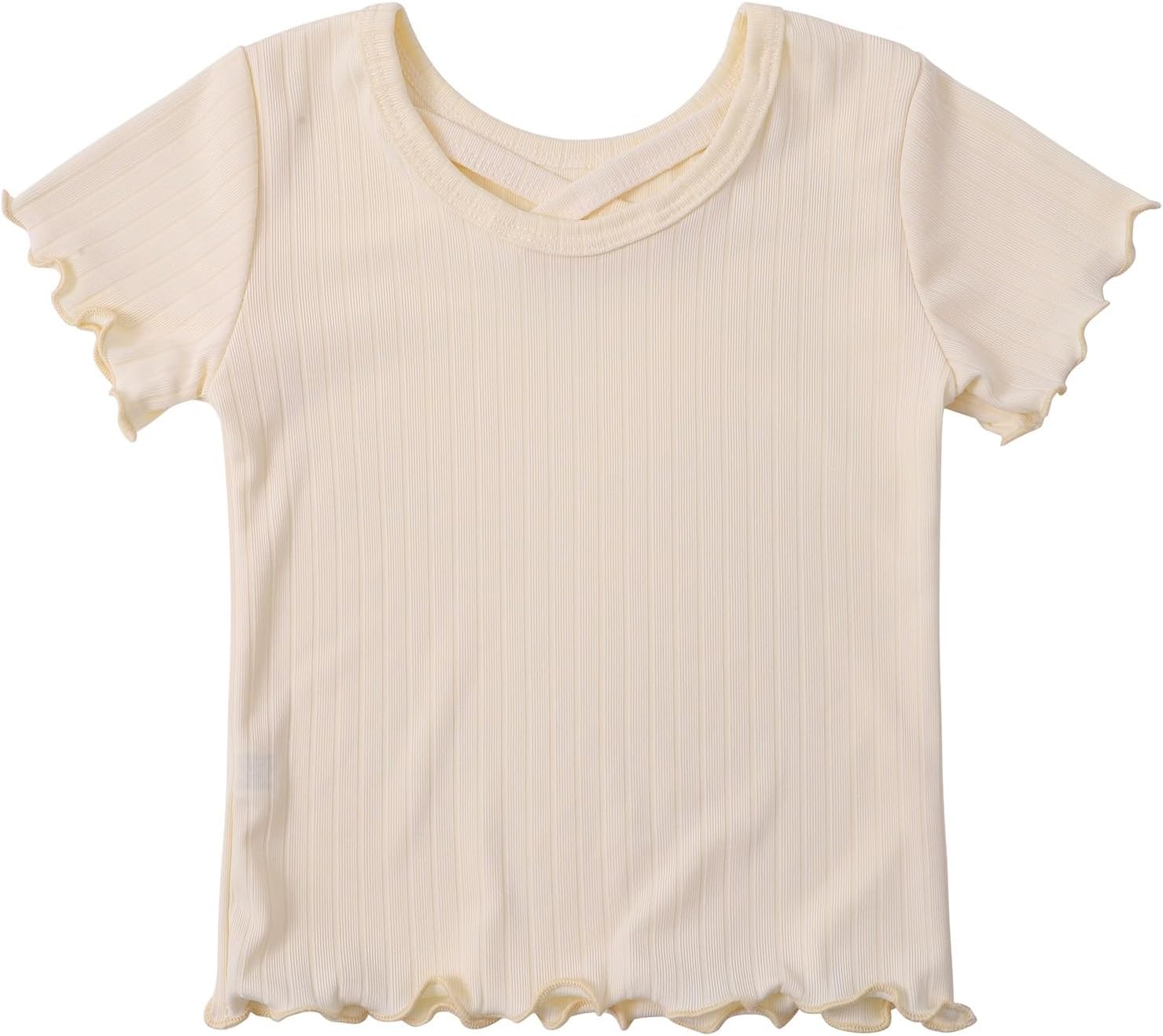 Toddler Girls Ribbed T Shirt Short Sleeve Crew Neck Ruffle Tops Summer Casual Plain Cute Basic T Shirts Kids Loose