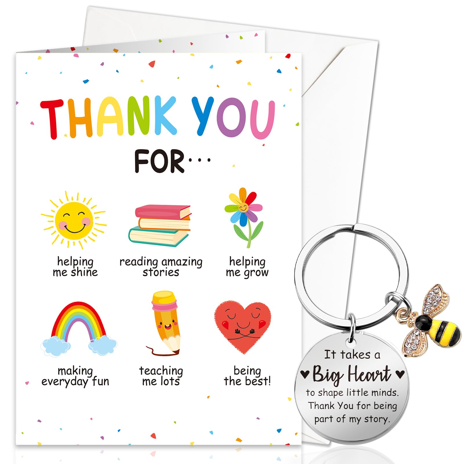 DPKOW Thank You Gifts for Teacher, Thank You Teacher Card with Envelope, Inspirational Keyring Teachers Appreciation Presents Nursery Teaching Assistant Teachers Gifts Leaving