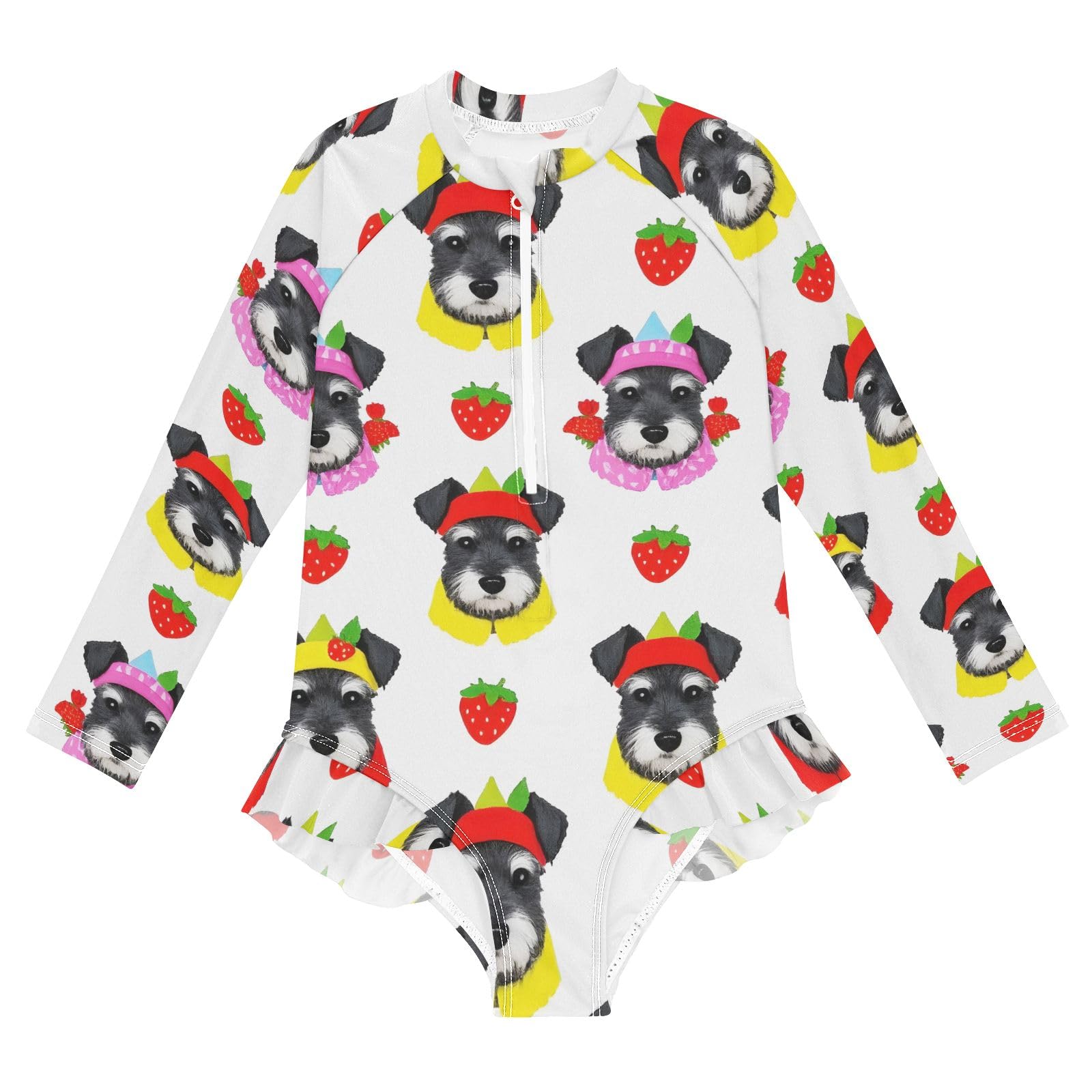 ALAZA Toddler Swimsuit Girl Bathing Suit Swimwear Rash Guard Schnauzer Strawberry Long Sleeve 3T