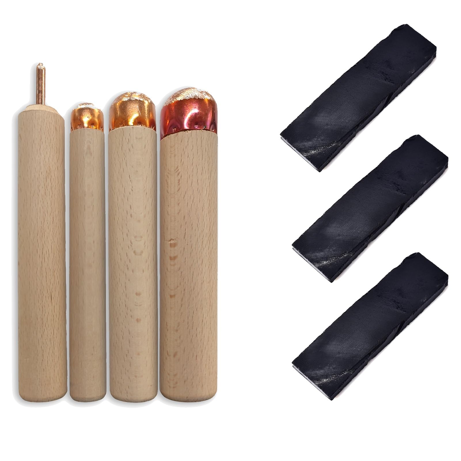 ARCVOX Obsidian Flint Knapping DIY Starter Kit, 3 * 20x4x1cm Obsidian Blocks for Practice, Pressure Flakers & Copper Boppers, Flintknapper's Obsidian Hammer (Color : Starter kit black)