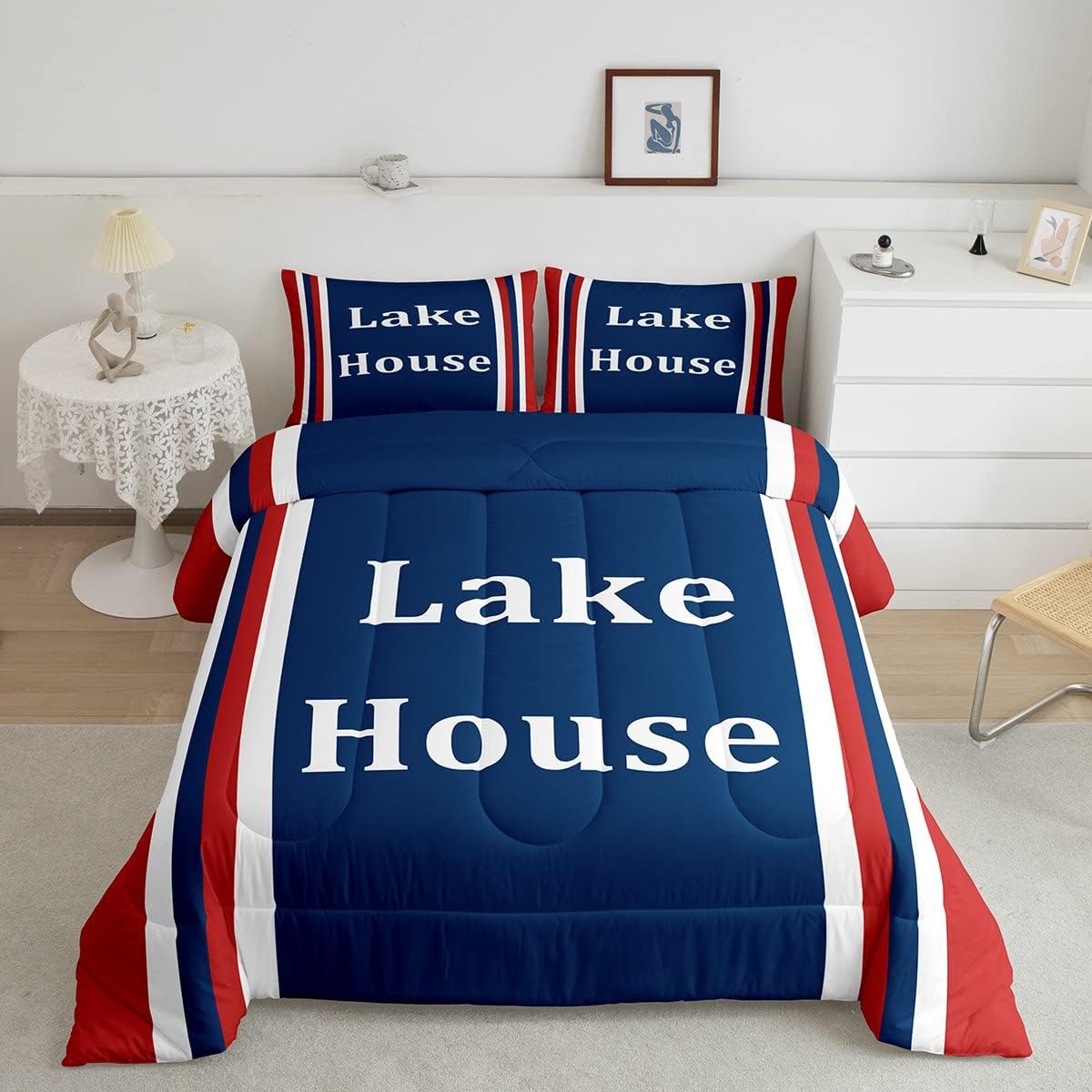 Kids Lake House Comforter Set Full Size Camping Bedding Set for Boys Girls Teens Decor Farmhouse Decor Comforter Set Women Men Sunmmer Lake Life Duvet Set with 2 Pillow Case Boys Multi 21 Fu