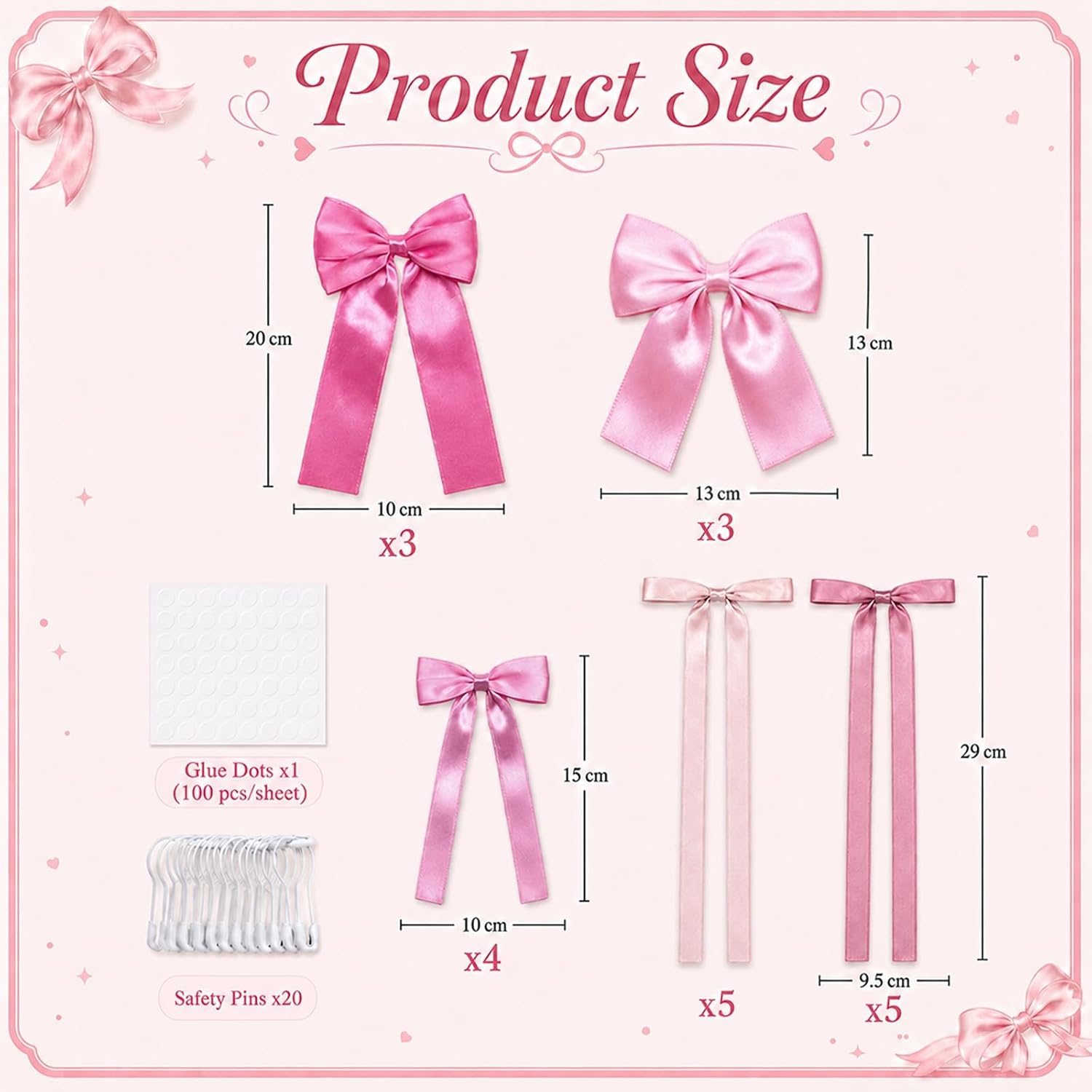 Pink Ribbon Bow Birthday Decorations, 4 Size Bows Wall Decor Ribbon Bows Garland Party Decor for Ballet Style Women Girls Birthday Party Bachelorette, Wedding, Bedroom, Valentines Bow Photo Backdrop