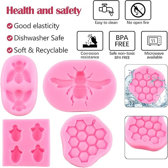 ZiXiang Bumble Bee Silicone Mold Honeycomb Fondant Molds Set Of 4