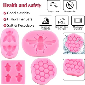 ZiXiang Bumble Bee Silicone Mold Honeycomb Fondant Molds Set Of 4