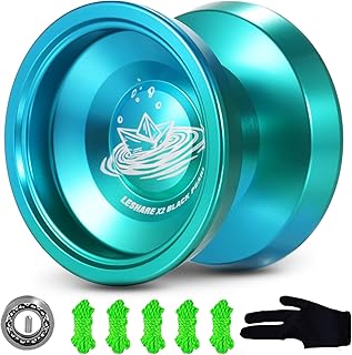 LESHARE Professional Unresponsive Yoyo for Pros and Responsive Yoyos for Kids Beginners - Replaceable Unresponsive Bearings, Gloves, and 5 Cords Included (Blue Green)