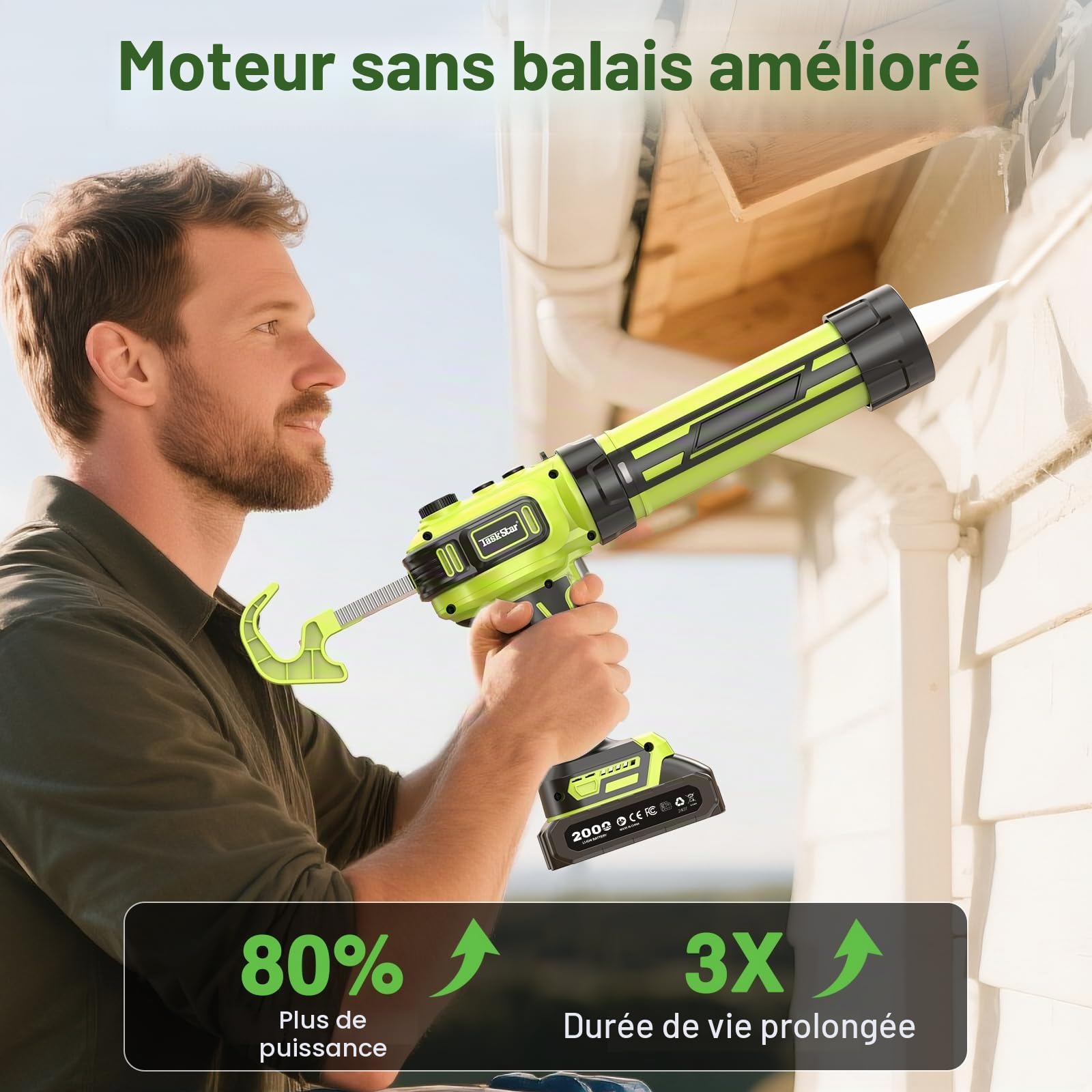 Pistolet à calfeutrer électrique compatible avec Makita-20 V, pistolet à calfeutrer sans fil avec 2 batteries de 2,0 Ah, lumière LED, vitesse variable, pistolet à mastic de batterie