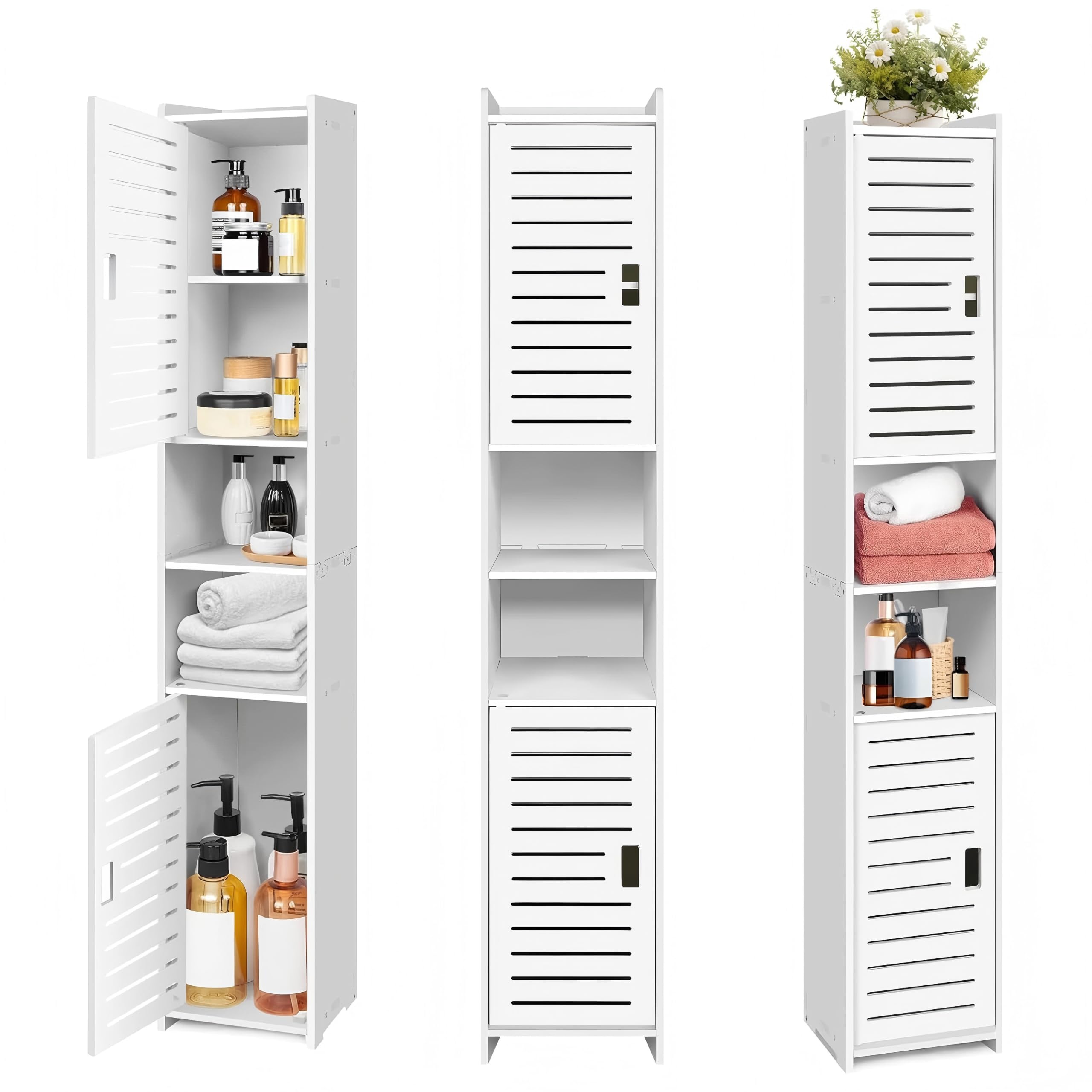 Feidak Tall Slim Bathroom Storage Cabinet, White Freestanding Floor Cabinet, Narrow Organizer Unit with 2 Doors, Space-Saving Design for Bathroom Living Room Kitchen Office Entryway Toilet