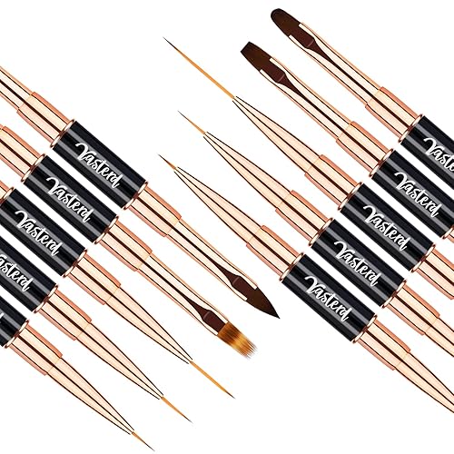 Miniatura 3 de Yasterd Juego de pinceles de arte de uñas profesional 5 pinceles de doble punta para líneas largas, pincel de revestimiento fino para detalles de