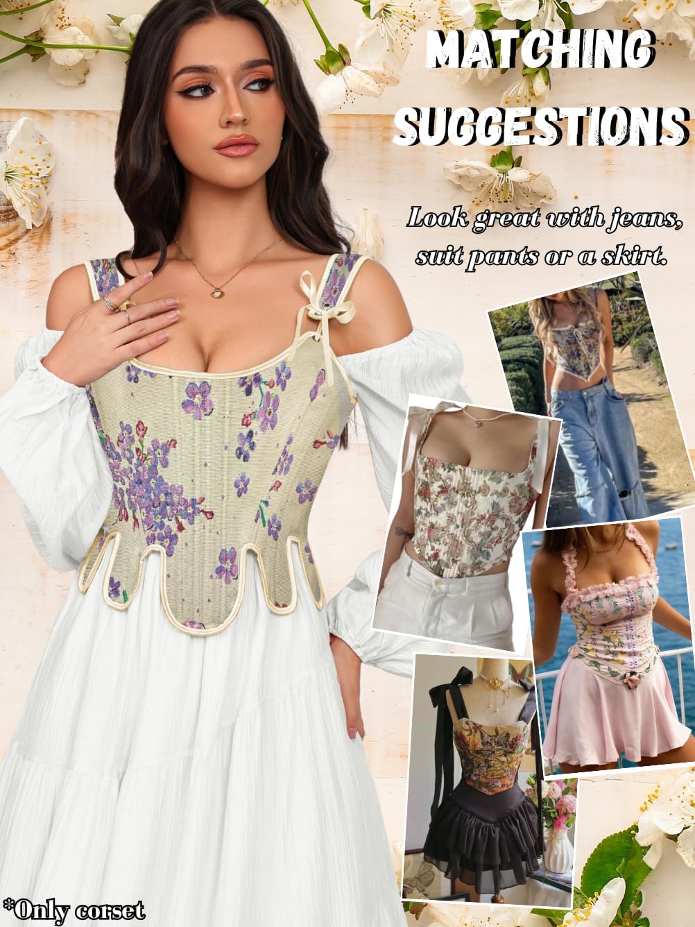 16 Steel-boned Renaissance Floral Corset Tops for Women, Lace Up Vintage Overbust, 1920s Shapewear Bustier - Image 4