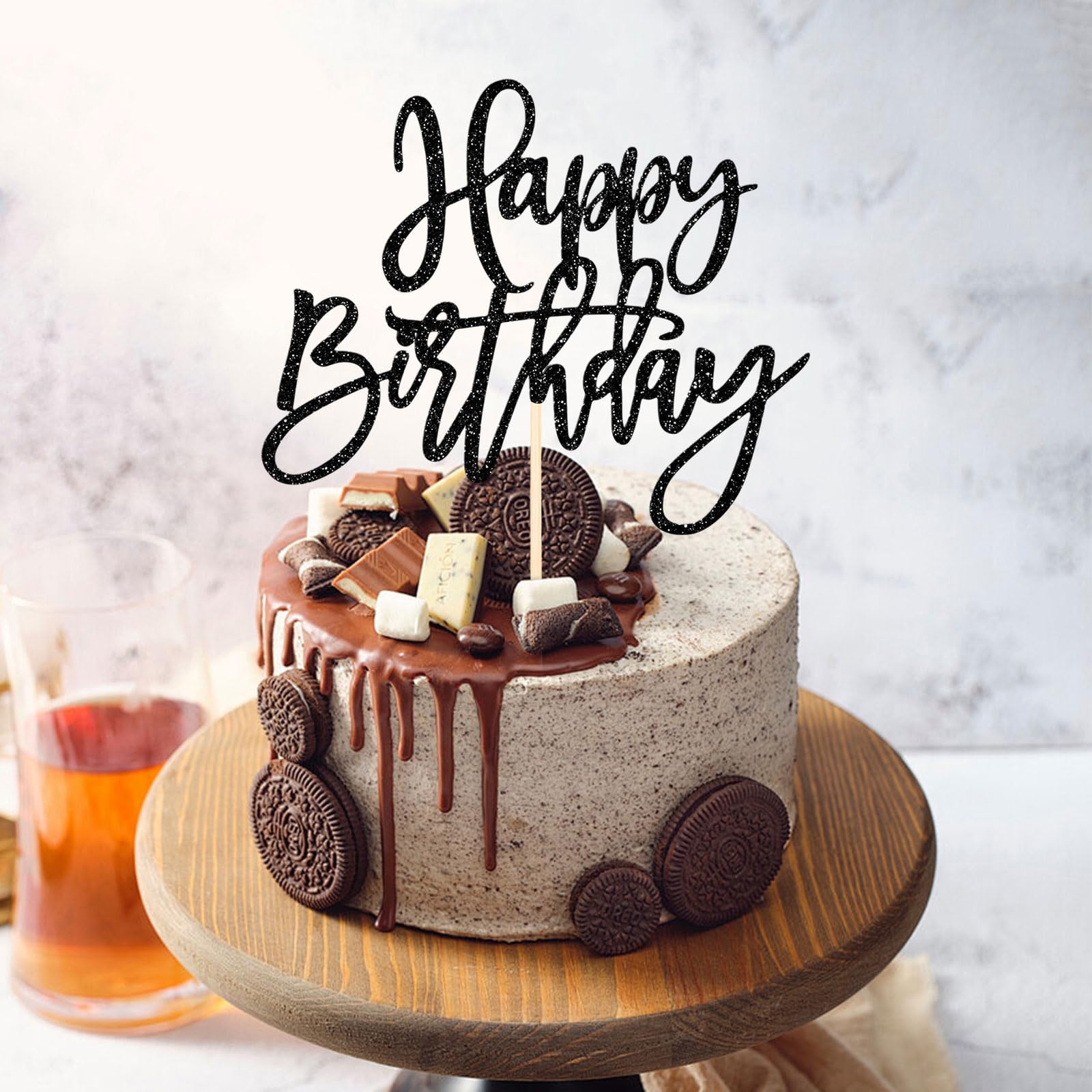 24 Decorazioni Per Torta Buon Compleanno - Topper In Oro E Nero Per Cupcake Con Stuzzicadenti - 3