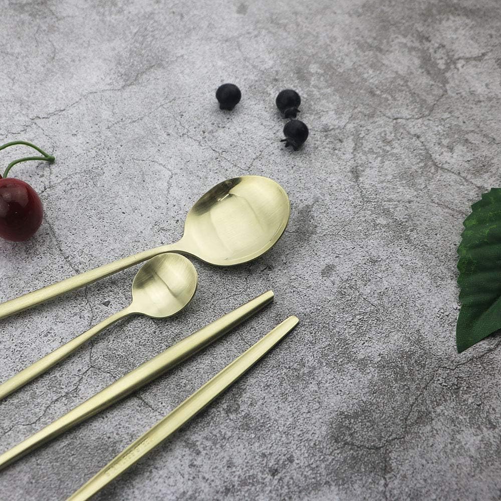 JASHII Matte Silverware Set, 24-Piece Stainless Steel Flatware Cutlery Set for 6, Ideal for Home Wedding Festival Party, Dishwasher Safe (Matte Champagne Gold)