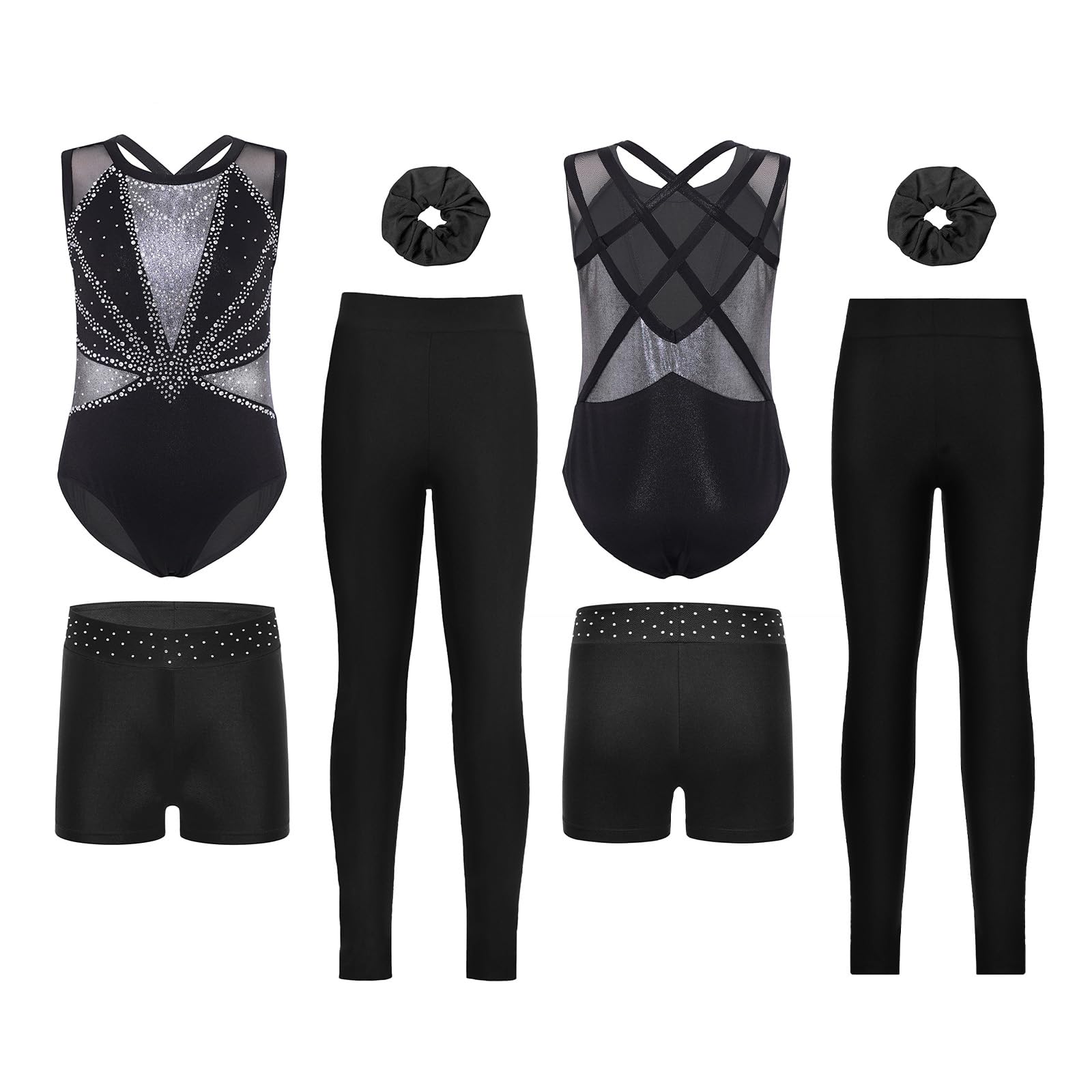 Vxuxlje Bambini Body Ginnastica Ritmica Bambine Con Shorts Tuta Intera Da Pattinaggio Artistico Ragazze Body Danza Classica Danza Classica Argento Nero 13-14 anni