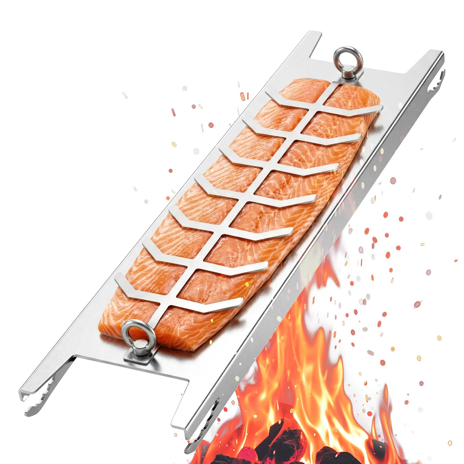 Planche à saumon flambé QWORK pour barbecue sphérique et soirées feu de camp