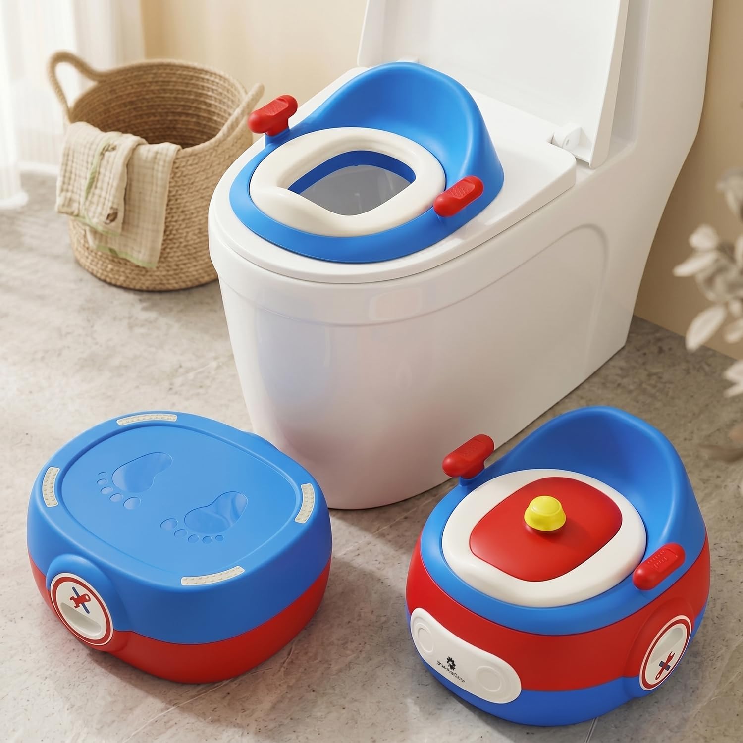 StarAndDaisy Plastic Potty Seat For Kids 1-5 Years / 3-In-1 Baby Toilet Training Seat With Anti-Skip Pads, Removable Potty Pot, Potty Training Seat For Baby & Kids. (Blue-Red)-image-35