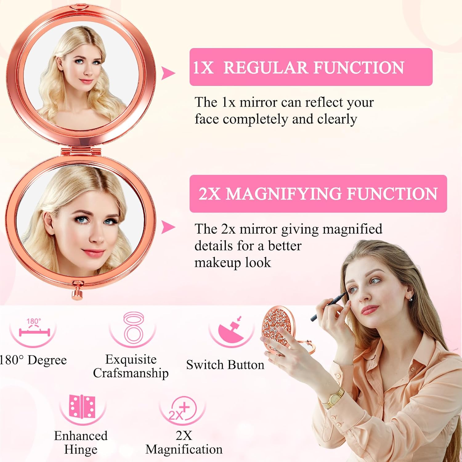 12 Sets Small Compact Mirror Round Pocket Makeup Mirror with Thank You Tags, Twine, Organza Bags Magnifying Rhinestone Cosmetic Mirror for Purse Women Girls (Classic Colors)