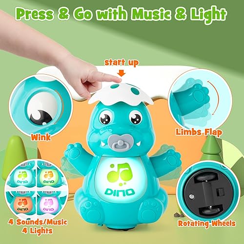 Miniatura 2 de Tacobear Juguetes para gatear para bebés de 6 a 12 años, 12 a 18 meses, juguetes de luz musical para bailar con dinosaurios, juguetes para aprender