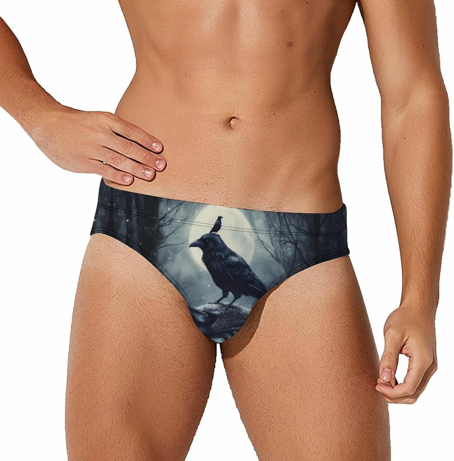 Crow Wolf Men's Swimsuit Brief Sexy Bikini Briefs Retro Printed Swimwear Quick Dry Swimming Trunks 3X-Large