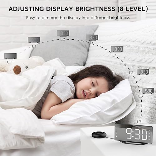 Miniatura 5 de Reloj despertador digital con pantalla grande para adultos y adolescentes que duermen pesadamente, relojes de espejo dorado de 8.7 pulgadas para