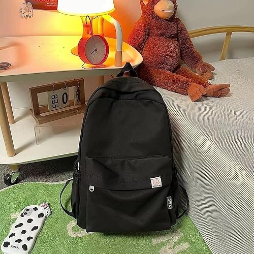 Miniatura 3 de Linda mochila estética, impermeable, ligera, para viajes, portátil, universidad, para mujer, Negro -, Mochilas Daypack