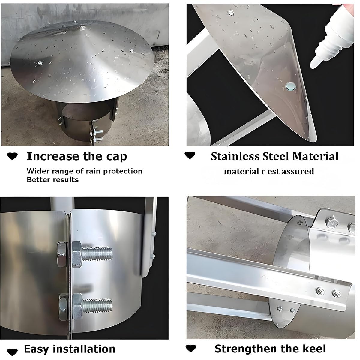 Edelstahl Schornstein Rauchrohr Kaminaufsatz, Edelstahls Dach-Regenkappe Innendurchmesser 80mm-300mm Runder Dach Regenhaube, Silber Wetterschutz, Allwetter Schornsteinkappe(180mm)