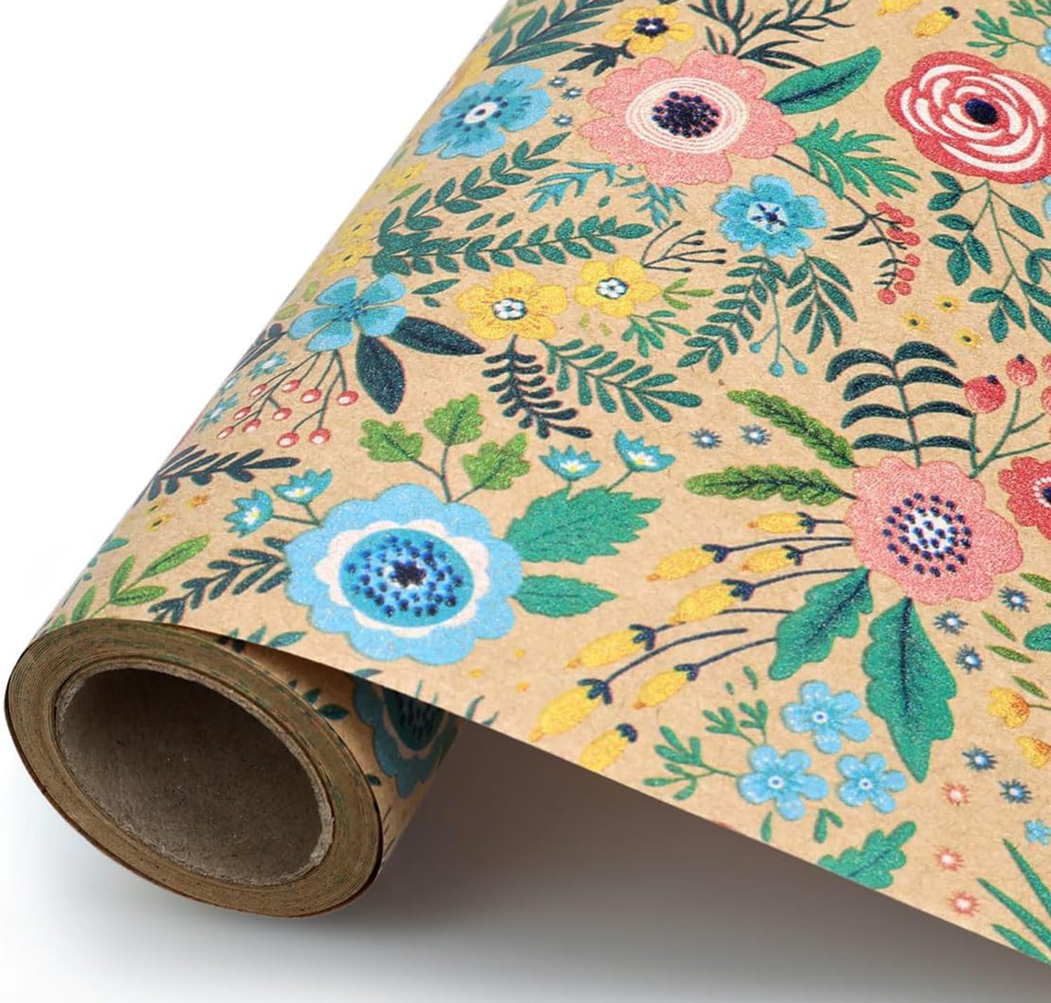 VCOOHM Rotolo di carta da regalo in carta kraft, 43 cm x 5 m, elegante design floreale da giardino, per compleanni, matrimoni, baby shower, addio al nubilato e molto altro ancora