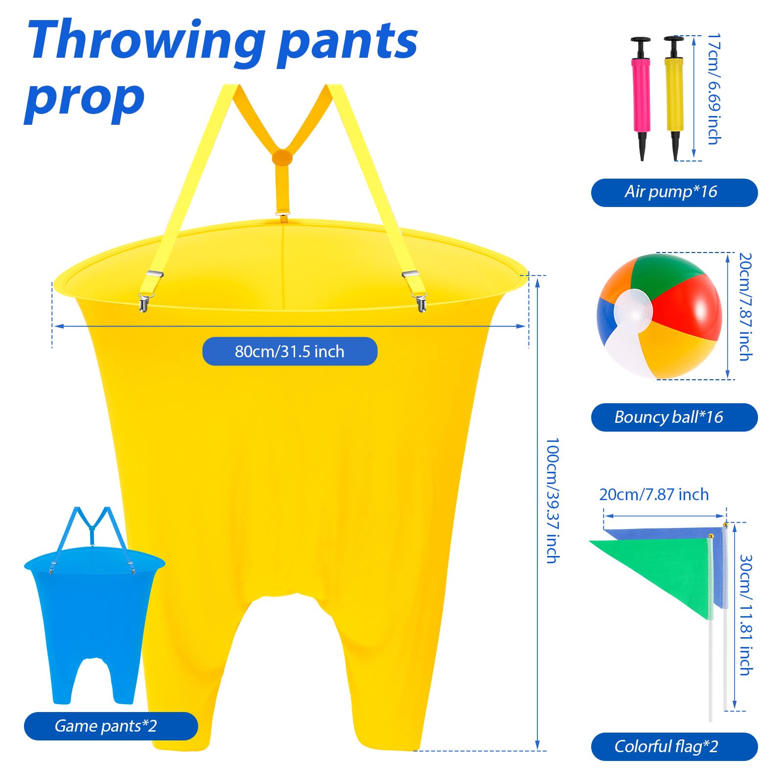 Granny Pants Yard Game, 2 sztuki, gra w rzucanie na zewnątrz, zabawne gry na świeżym powietrzu z 16 piłkami do skakania, pompką i kolorowymi flagami, spodnie dla babci, dla dorosłych, dzieci, rodziny