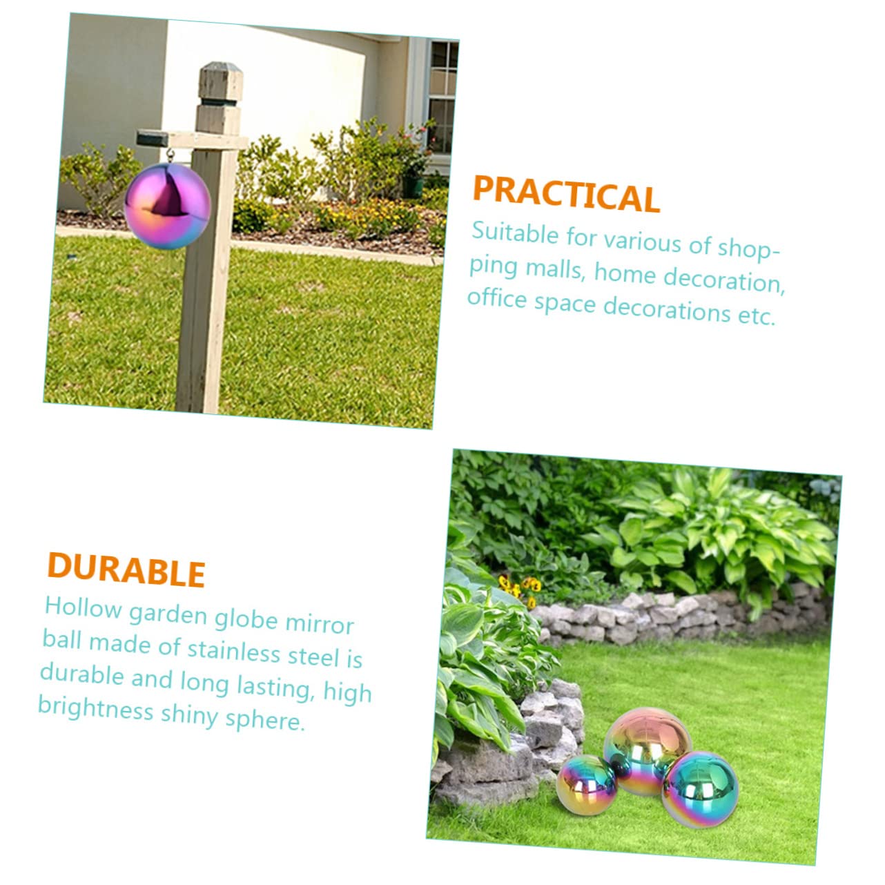 Gatuida Sfere Decorative da Giardino in Acciaio Inossidabile, 3 Pezzi, Finitura a Specchio, Riflettono la Luce, per Giardino e Ufficio